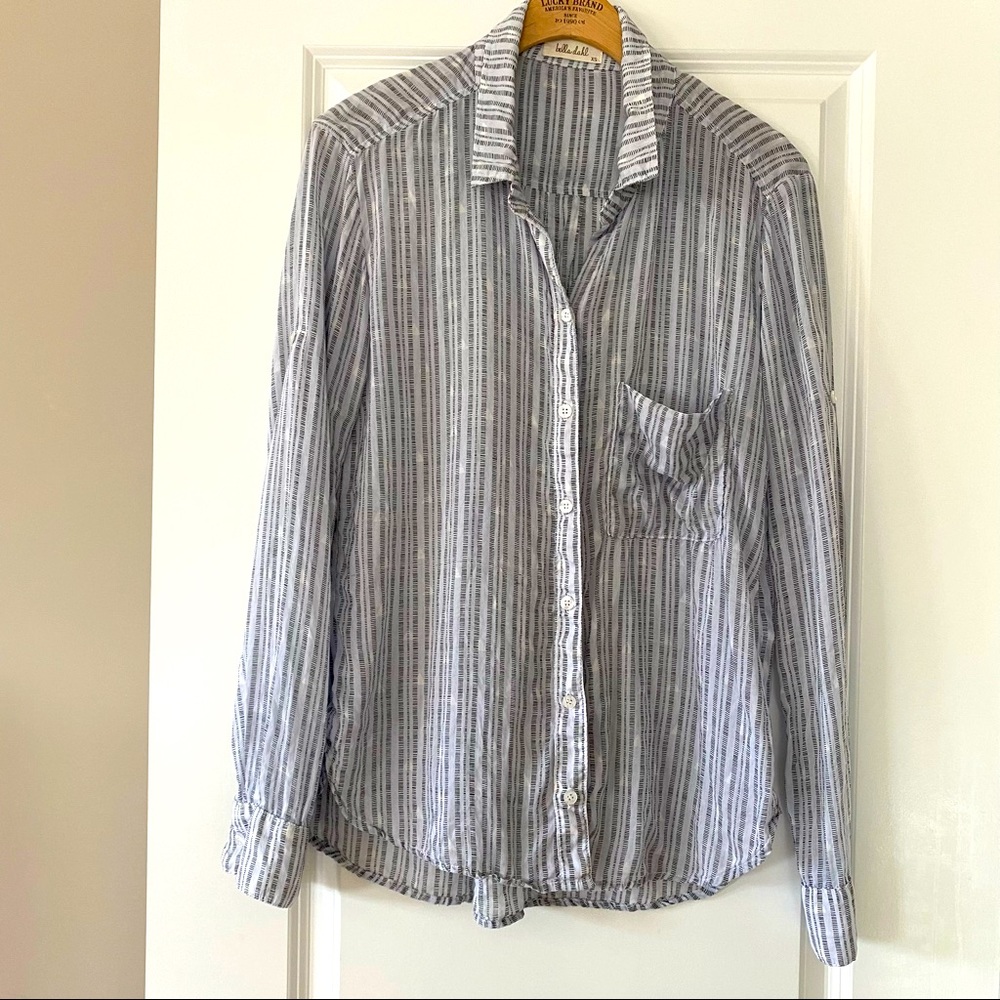 {Anthro} Bella Dahl Oversized Grey Striped Hi/Low